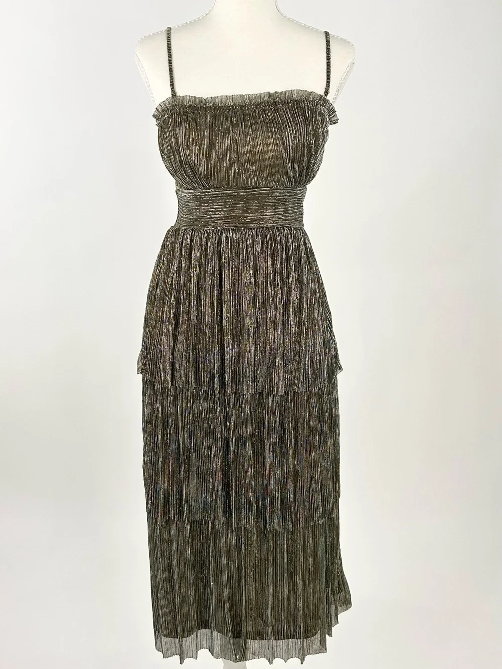Lost + Wander Le Mysterieux Midi Dress XS Gold Silver Metallic NWT